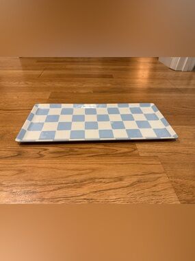 Blue and White Checkered Rectangular Serving Platter